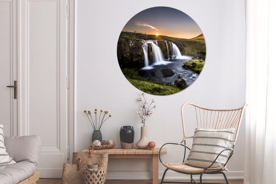 Wall Circle - Wall Circle - Islande - Cascade - Soleil - Aluminium - Dibond - 120x120 cm - Intérieur et Extérieur XXL