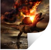 Muurstickers - Sticker Folie - Dinosaurus - Vulkaan - Vuur - 100x100 cm - Plakfolie - Muurstickers Kinderkamer - Zelfklevend Behang XXL - Zelfklevend behangpapier - Stickerfolie