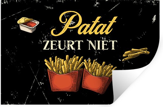 Stickers Stickers muraux - Frites - Citation - Vintage - 90x60 cm - Feuille adhésive - Cadeau pour femme - Cadeau pour mari