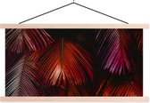 Posterhanger incl. Poster 120x60 cm - Schoolplaat - Jungle - Bladeren - Rood - Textielposter - Blanke latten