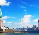 Panorama op het Vrijheidsbeeld en de skyline van New York - Fotobehang (in banen) - 450 x 260 cm