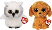 Ty - Knuffel - Beanie Boo's - Ausitin Owl & Golden Doodle Dog
