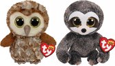 Ty - Knuffel - Beanie Boo's - Percy Owl & Dangler Sloth