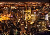 Luchtfoto van nachtelijk Manhattan in New York City - Foto op Posterpapier - 70 x 50 cm (B2)
