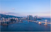Luchtfoto van de skyline en grote Gwanganbrug in Busan - Foto op Forex - 60 x 40 cm