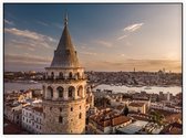 Close-up van de Galatatoren voor de Bosporus in Istanbul - Foto op Akoestisch paneel - 80 x 60 cm