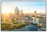 Zonsopkomst boven de skyline van Moskou City District - Foto op Akoestisch paneel - 225 x 150 cm