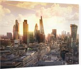 Zonsopgang over de zakelijke financiële wijk van Londen - Foto op Plexiglas - 90 x 60 cm
