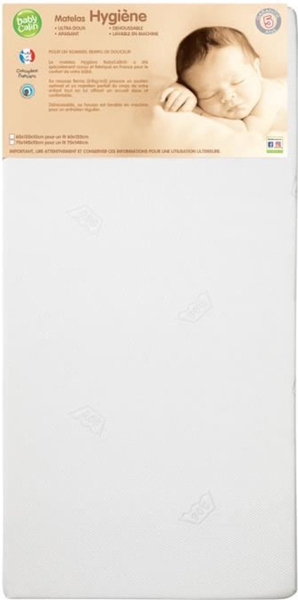 BABYCALIN - Afneembaar hygiënematras voor babybedje 70 x 140 cm - 100% polyurethaan - Wit