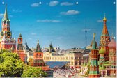 Kleurrijke blik op het Rode Plein en Kremlin in Moskou - Foto op Tuinposter - 60 x 40 cm