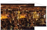 Luchtfoto van nachtelijk Manhattan in New York City - Foto op Textielposter - 90 x 67.5 cm