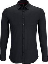 DESOTO slim fit overhemd - stretch tricot - zwart - Strijkvrij - Boordmaat: 45/46