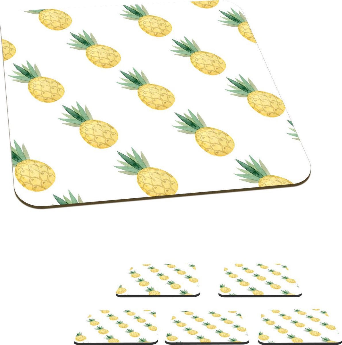 Onderzetters voor glazen - Ananas - Fruit - Sjablonen - 10x10 cm - Glasonderzetters - 6 stuks