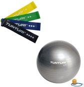 Tunturi - Fitness Set - Weerstandsbanden 4 stuks - Gymball Zilver 65 cm