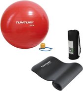 Tunturi - Fitness Set - Fitnessmat 180 x 60 x 1,5 cm - Gymball Rood 55 cm