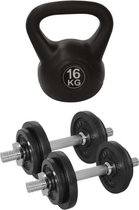 Tunturi - Fitness Set - Halterset 20 kg incl 2 Dumbbellstangen - Kettlebell 16 kg