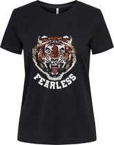 Only T-shirt Onlkita Life Reg S/s Tiger Top Box 15243490 Black/fearless Dames Maat - L