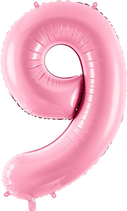 Folieballon Cijfer 9 (86 cm) - Lichtroze