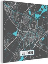 Décoration murale Métal - Peinture Aluminium - Carte - Leiden - Grijs - Blauw - 20x20 cm - City Map