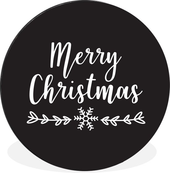 WallCircle - Wandcirkel - Muurcirkel - Kerst quote "Merry Christmas" tegen een zwarte achtergrond - Aluminium - Dibond - ⌀ 90 cm - Binnen en Buiten