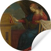 WallCircle - Muurstickers - Behangcirkel - De aankondiging, de Maagd Maria - schilderij van Gaudenzio Ferrari - 80x80 cm - Muurcirkel - Zelfklevend - Ronde Behangsticker