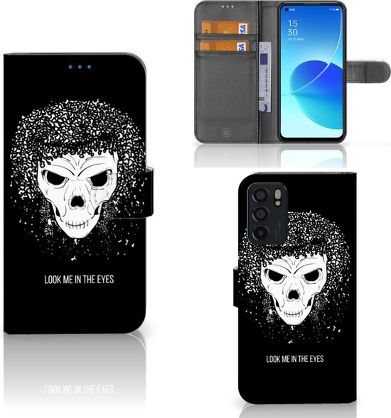 Étui Bookstyle Étui pour téléphone OPPO Reno6 5G avec texte Skull Hair