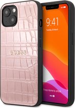 Guess - Croco Backcover hoes - iPhone 13 Mini - Roze + Lunso Tempered Glass