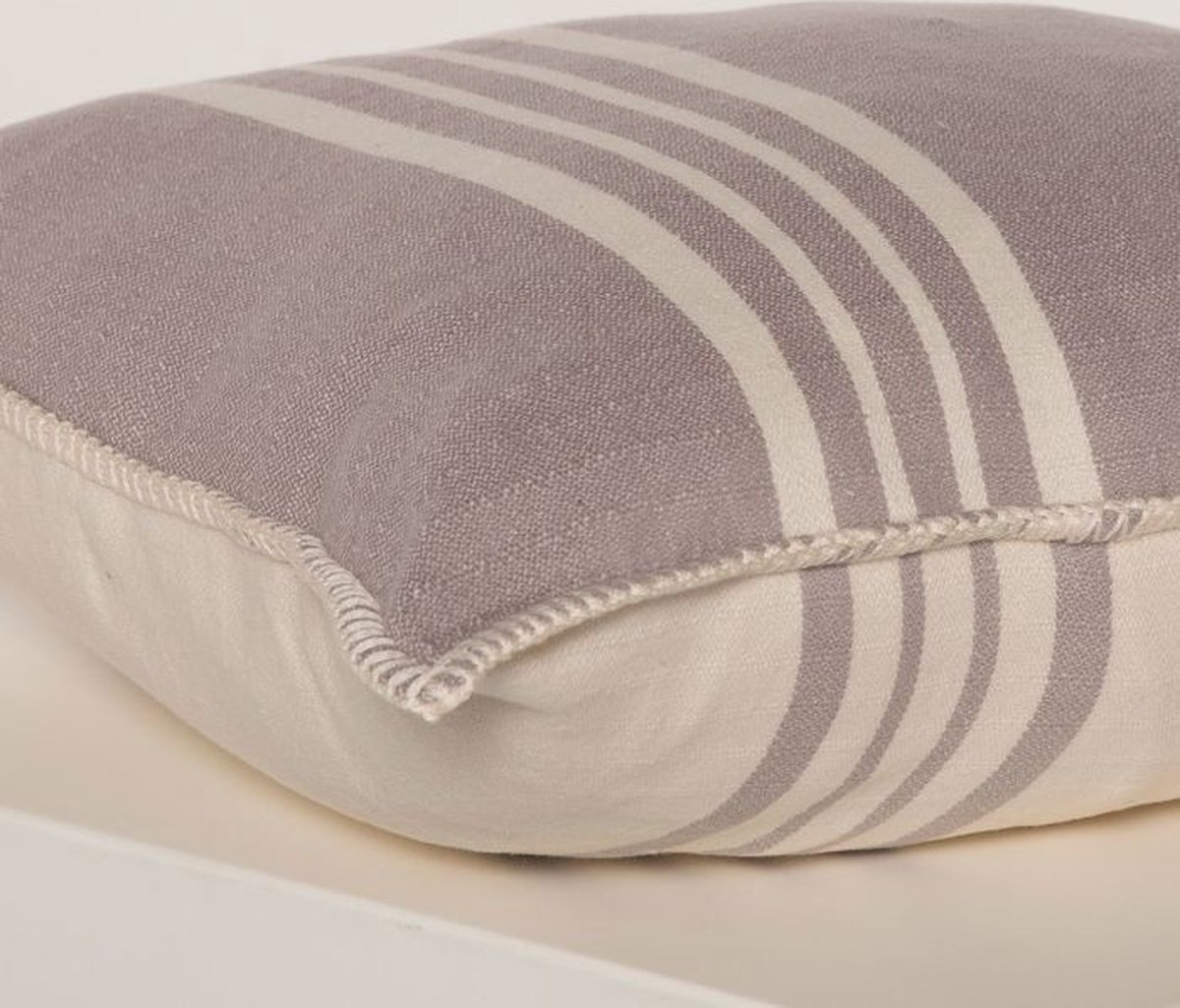 Kussenhoes 40x40cm Krem Sultan Light Grey - achterzijde natural - light grey- sierkussen - katoen - excl. binnenkussen