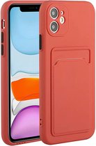 Telefoonhoesje - Geschikt voor: iPhone 13 Pro Max siliconen Pasjehouder hoesje - Bordeaux rood