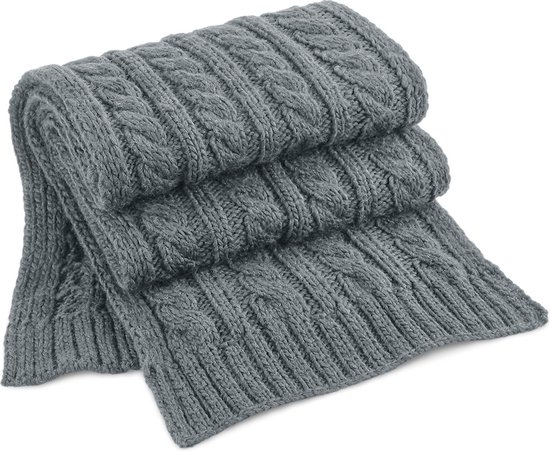 Warme kabel-gebreide winter sjaal in het zilvergrijs - Zee luxe kwaliteit  van 100%... | bol.com