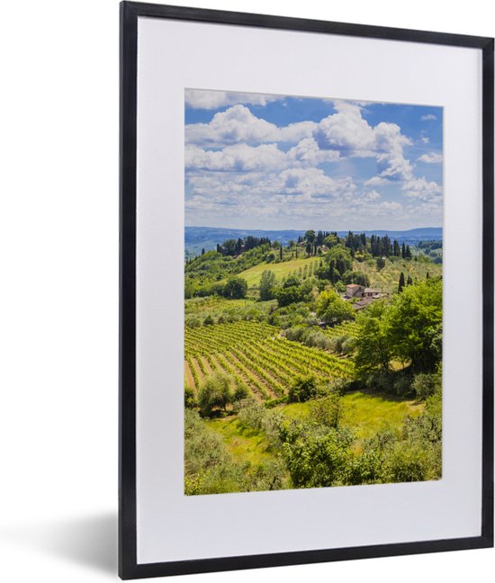 Fotolijst incl. Poster - Wijngaarden in het middeleeuws ommuurde stadje San Gimignano in Italië - 30x40 cm - Posterlijst