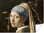 Poster Meisje met de parel - Goud - Marmer - 120x90 cm