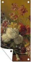 Tuinposter Stilleven met bloemen - Schilderij van G.J.J Van Os - 30x60 cm - Tuindoek - Buitenposter