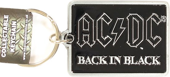 AC/DC Back In Black Metalen Die Cast Relief Logo Sleutelhanger Zilver/Zwart