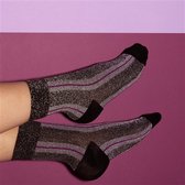 Socks Glitter Purple Striped Silver