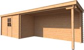Blokhut met overkapping lessenaar dak 350 x 200 + 400cm
