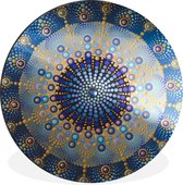 WallCircle - Wandcirkel - Muurcirkel - Cirkel - Mandala - Blauw - Geel - Aluminium - Dibond - ⌀ 140 cm - Binnen en Buiten