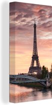 Canvas Schilderij Parijs - Eiffeltoren - Brug - 40x80 cm - Wanddecoratie