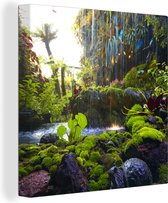 Toile - Jungle - Cascade - Rivière - Tropical - Nature - Plantes - Mousse - Peinture sur toile - 90x90 - Décoration de chambre - Décoration murale