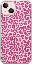 iPhone 13 hoesje siliconen - Luipaard roze - Soft Case Telefoonhoesje - Luipaardprint - Transparant, Roze