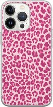 iPhone 13 Pro hoesje siliconen - Luipaard roze - Soft Case Telefoonhoesje - Luipaardprint - Transparant, Roze