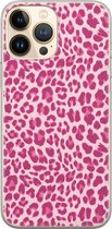 iPhone 13 Pro Max hoesje siliconen - Luipaard roze - Soft Case Telefoonhoesje - Luipaardprint - Transparant, Roze