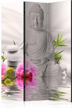 Vouwscherm - Kamerscherm - Witte Boeddha 135x172cm, gemonteerd geleverd, dubbelzijdig geprint