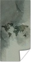Poster Wereldkaart - Groen - Grijs - 60x120 cm
