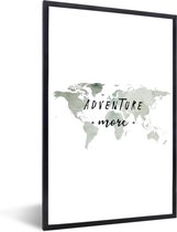 Affiche avec cadre Carte du Wereldkaart - Aquarelle - Aventure - 20x30 cm
