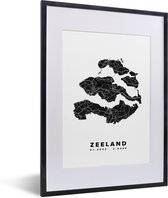 Fotolijst incl. Poster - Zeeland - Kaart - Zwart - Wit - 30x40 cm - Posterlijst