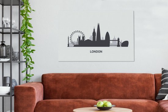 Illustration skyline de 'Londres' sur fond bleu clair 120x80 cm - Tirage photo sur toile (Décoration murale salon / chambre)