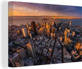 Canvas Schilderij San Francisco - Skyline - Zon - 180x120 cm - Wanddecoratie XXL