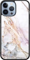 iPhone 13 Pro Max hoesje glass - Parelmoer marmer | Apple iPhone 13 Pro Max  case | Hardcase backcover zwart