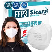 10x FFP3 masker CE-gecertificeerd Filterklasse BFE ≥99% PFE ≥99% FFP3 maskers GESANITISEERD en Individueel Verzegeld ISO 13485 Medische Hulpmiddelen Respirator CE Geproduceerd Verpakt in Ital